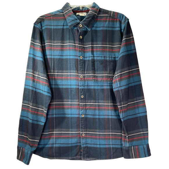 Carbon 2 Cobalt Mens Plaid Blue Red Stripe Long Flannel Shirt Medium Button Up - Picture 1 of 7